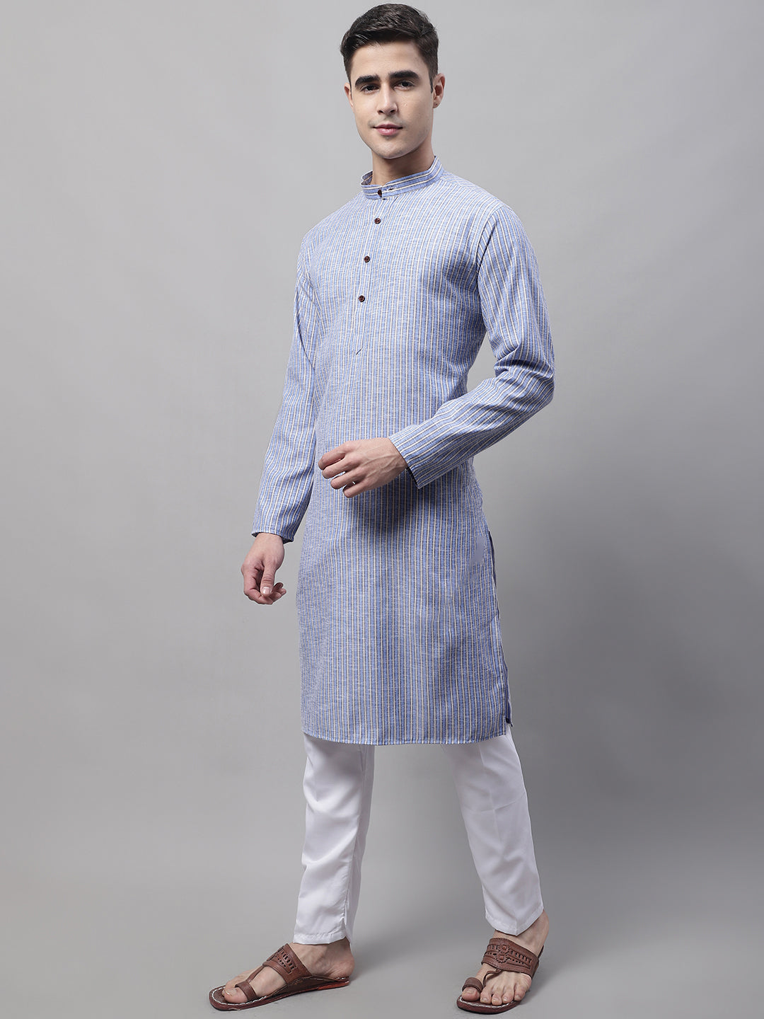 Jompers Men's Blue and White Striped Kurta with Pyjama - Distacart