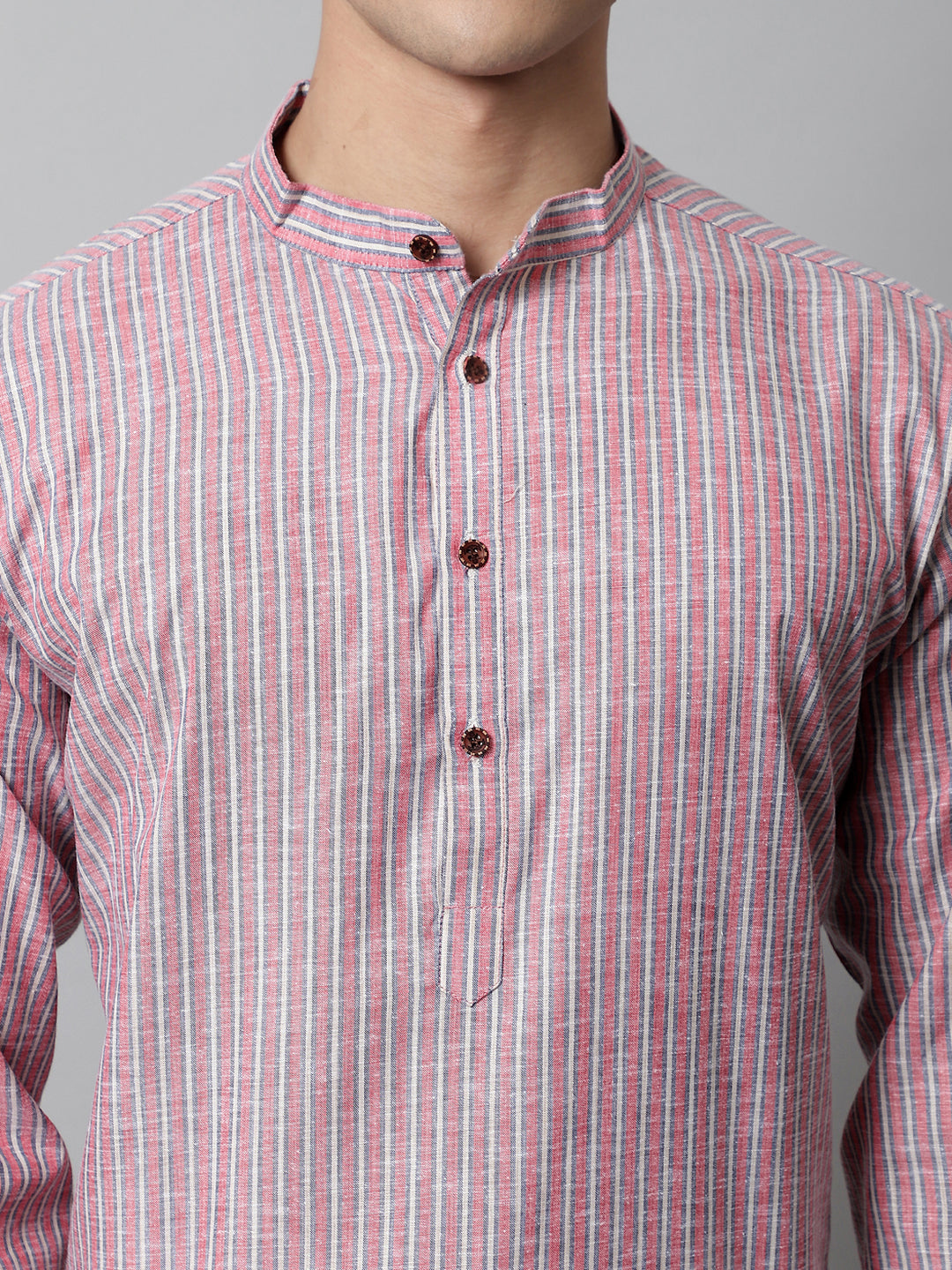 Jompers Men's Coral Red Striped Kurta with Pyjama - Distacart