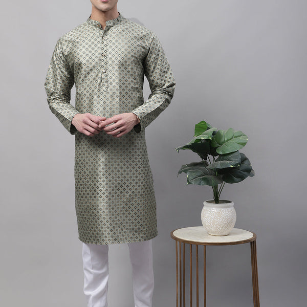 Jompers Men's Green Printed Silk Blend Kurta Payjama - Distacart