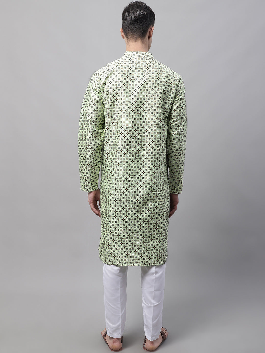 Jompers Men's Pista Green Printed Silk Blend Kurta Payjama - Distacart