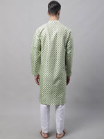 Thumbnail for Jompers Men's Pista Green Printed Silk Blend Kurta Payjama - Distacart