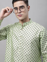 Thumbnail for Jompers Men's Pista Green Printed Silk Blend Kurta Payjama - Distacart