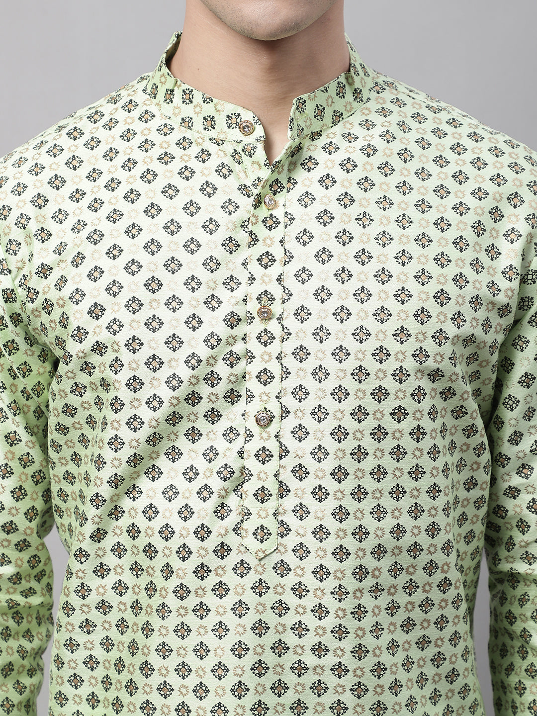 Jompers Men's Pista Green Printed Silk Blend Kurta Payjama - Distacart
