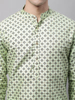 Thumbnail for Jompers Men's Pista Green Printed Silk Blend Kurta Payjama - Distacart