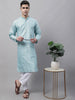 Jompers Men's Sky Blue Printed Silk Blend Kurta Payjama - Distacart
