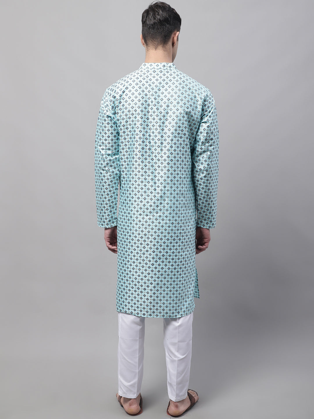 Jompers Men's Sky Blue Printed Silk Blend Kurta Payjama - Distacart
