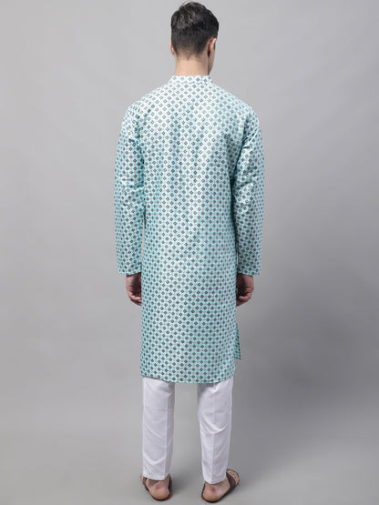 Jompers Men's Sky Blue Printed Silk Blend Kurta Payjama - Distacart