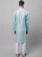 Thumbnail for Jompers Men's Sky Blue Printed Silk Blend Kurta Payjama - Distacart