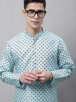 Thumbnail for Jompers Men's Sky Blue Printed Silk Blend Kurta Payjama - Distacart