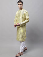 Thumbnail for Jompers Men's Yellow Printed Silk Blend Kurta Payjama - Distacart