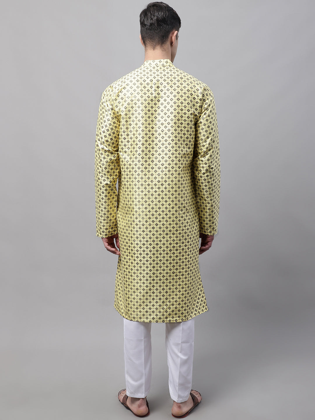 Jompers Men's Yellow Printed Silk Blend Kurta Payjama - Distacart