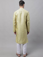 Thumbnail for Jompers Men's Yellow Printed Silk Blend Kurta Payjama - Distacart