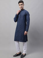 Thumbnail for Jompers Men's Navy Blue Printed Pure Cotton Kurta Payjama Set - Distacart