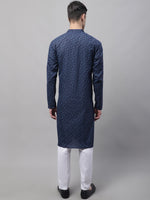 Thumbnail for Jompers Men's Navy Blue Printed Pure Cotton Kurta Payjama Set - Distacart