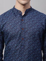 Thumbnail for Jompers Men's Navy Blue Printed Pure Cotton Kurta Payjama Set - Distacart