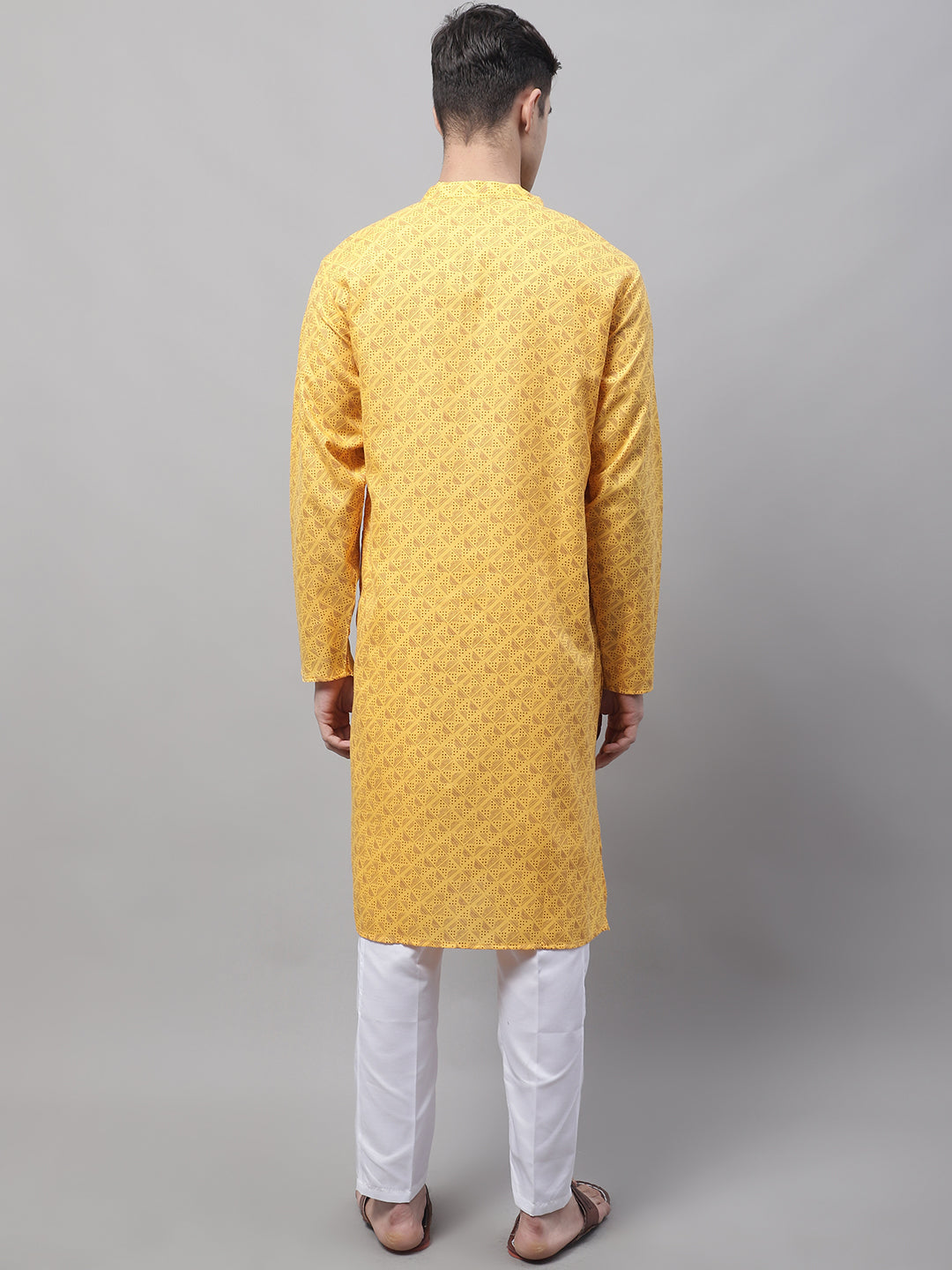 Jompers Men's Yellow Printed Pure Cotton Kurta Payjama Set - Distacart