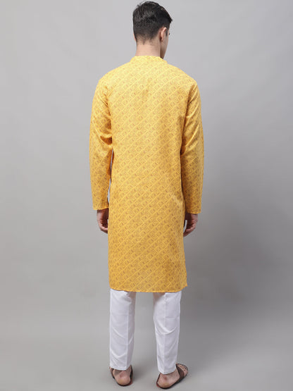 Jompers Men's Yellow Printed Pure Cotton Kurta Payjama Set - Distacart