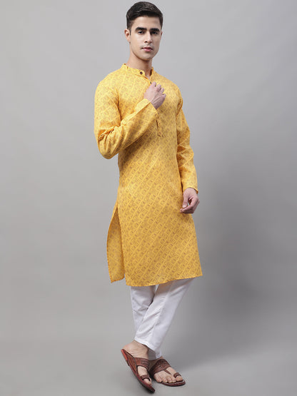 Jompers Men's Yellow Printed Pure Cotton Kurta Payjama Set - Distacart