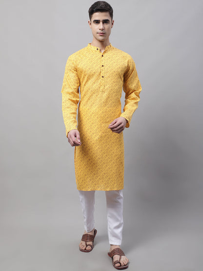 Jompers Men's Yellow Printed Pure Cotton Kurta Payjama Set - Distacart