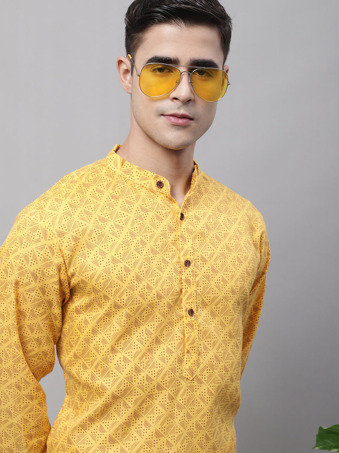 Jompers Men's Yellow Printed Pure Cotton Kurta Payjama Set - Distacart