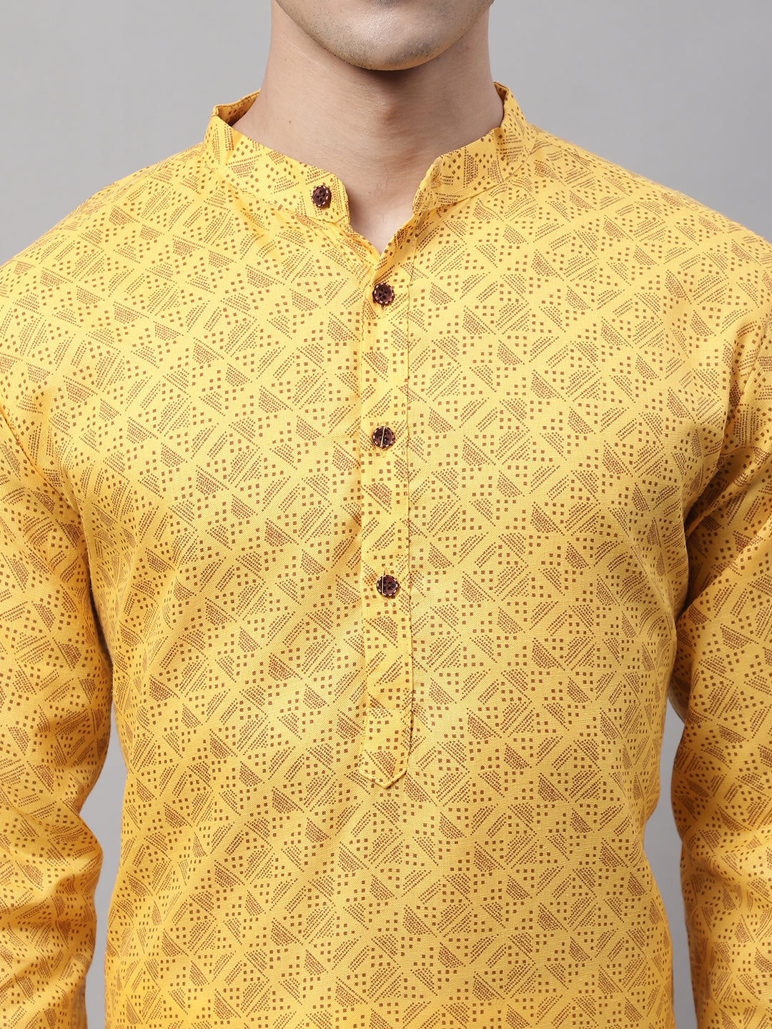 Jompers Men's Yellow Printed Pure Cotton Kurta Payjama Set - Distacart