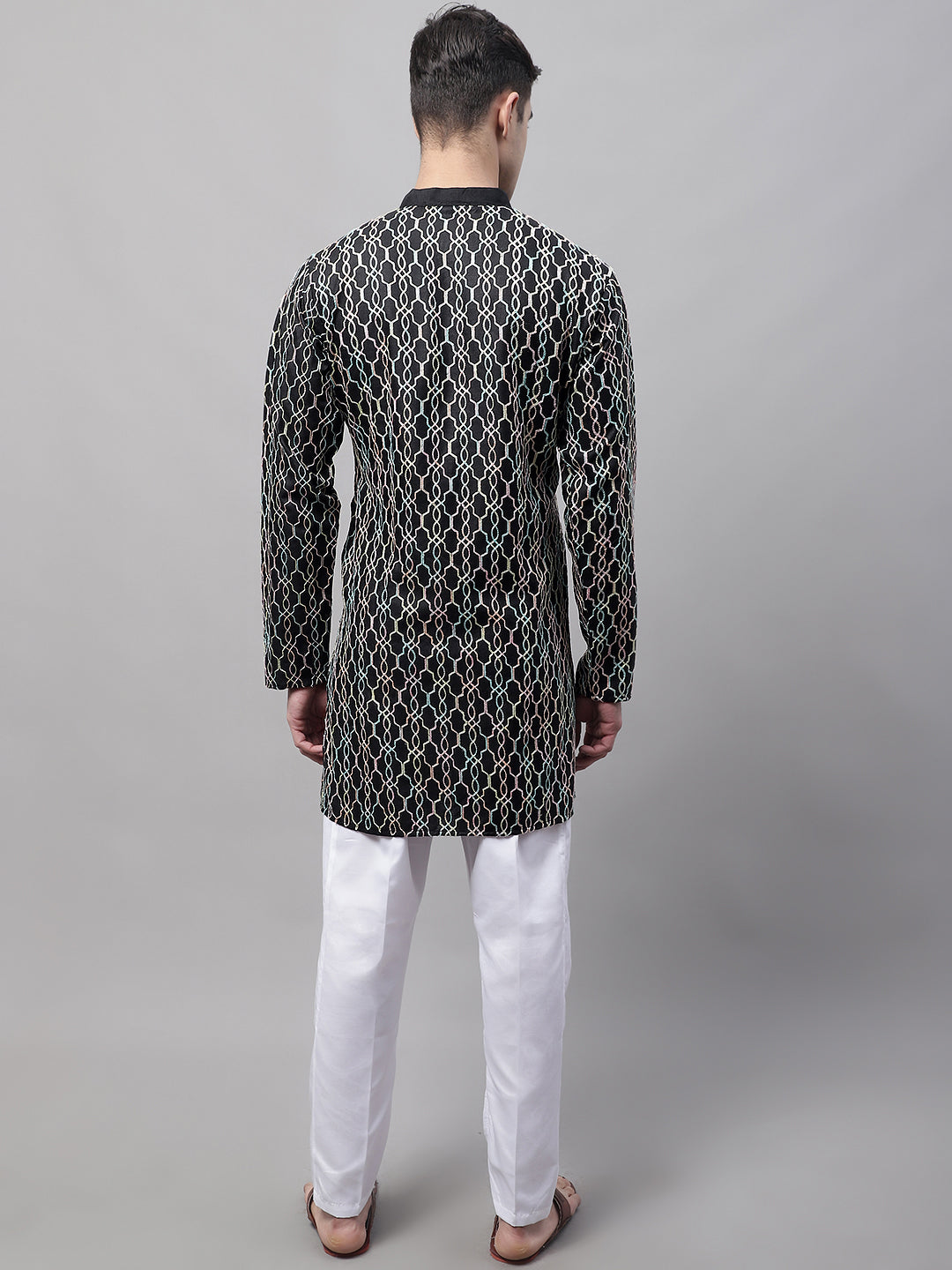 Jompers Men's Black and Multi Coloured Embroidered Straight Kurta Pyjama Set - Distacart
