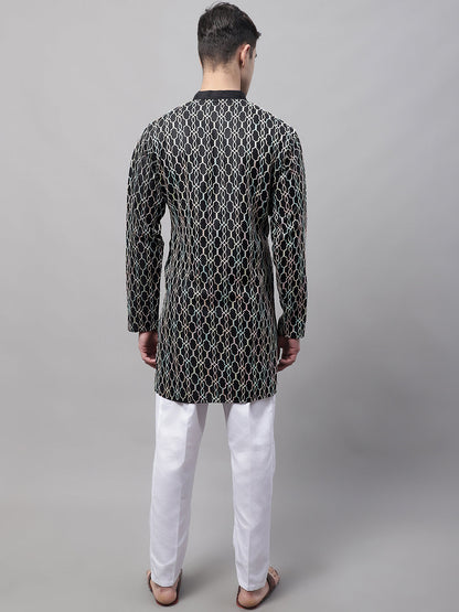 Jompers Men's Black and Multi Coloured Embroidered Straight Kurta Pyjama Set - Distacart