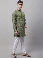 Thumbnail for Jompers Men's Olive Green and Multi Coloured Embroidered Straight Kurta Pyjama Set - Distacart
