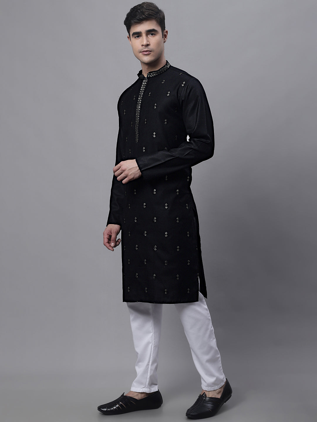Jompers Men's Black Embroidered Straight Kurta Pyjama Set - Distacart