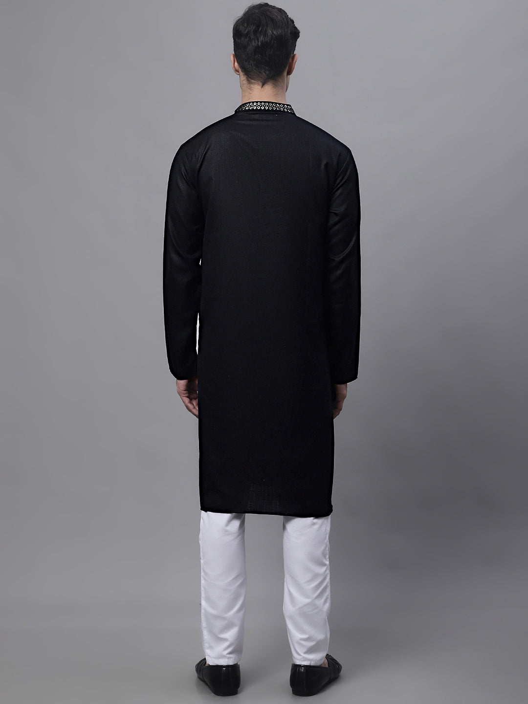 Jompers Men's Black Embroidered Straight Kurta Pyjama Set - Distacart