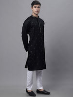 Thumbnail for Jompers Men's Black Embroidered Straight Kurta Pyjama Set - Distacart