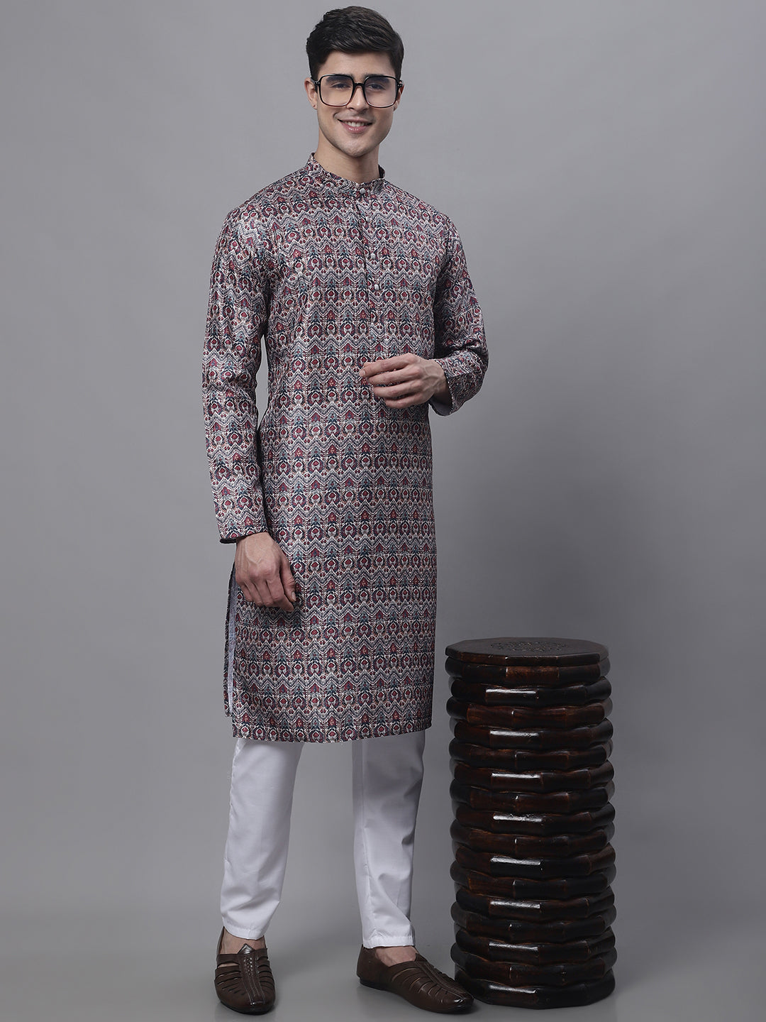Jompers Men's Maroon Digital Printed Kurta Pyjama Set - Distacart