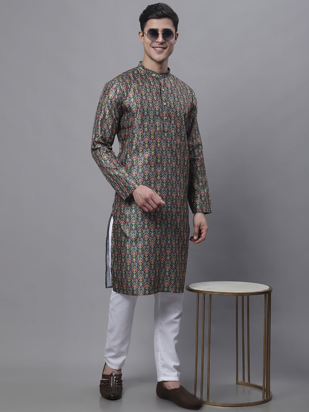 Jompers Men's Olive Green Digital Printed Kurta Pyjama Set - Distacart