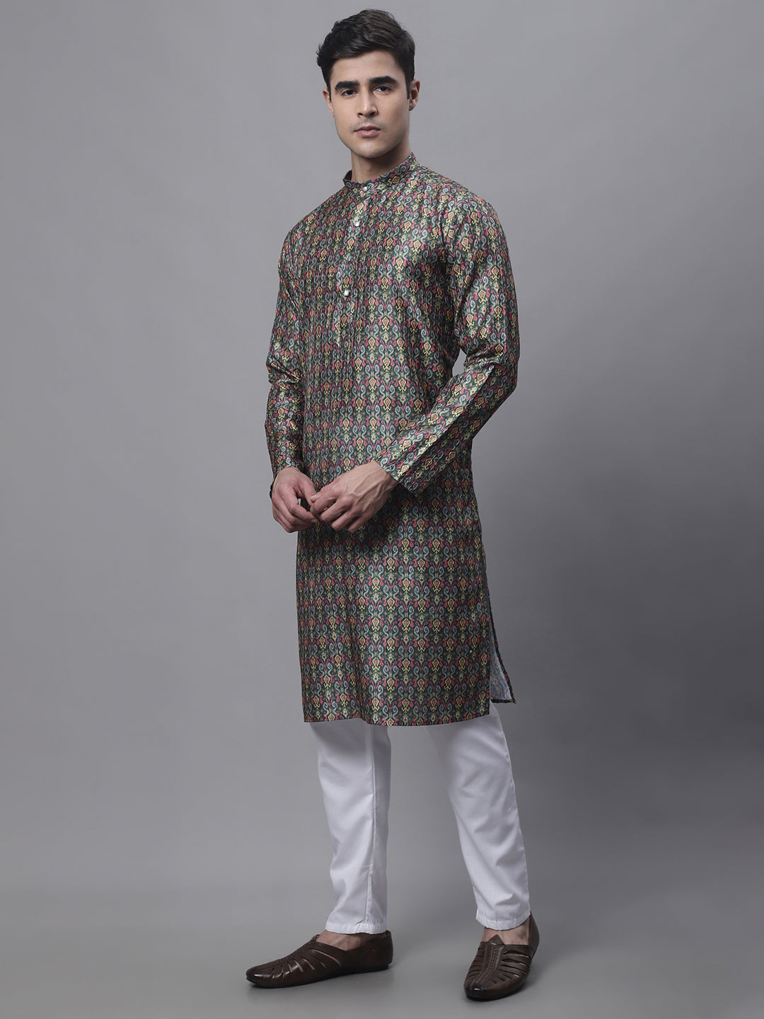 Jompers Men's Olive Green Digital Printed Kurta Pyjama Set - Distacart