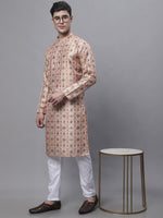 Thumbnail for Jompers Men's Peach Digital Printed Kurta Pyjama Set - Distacart