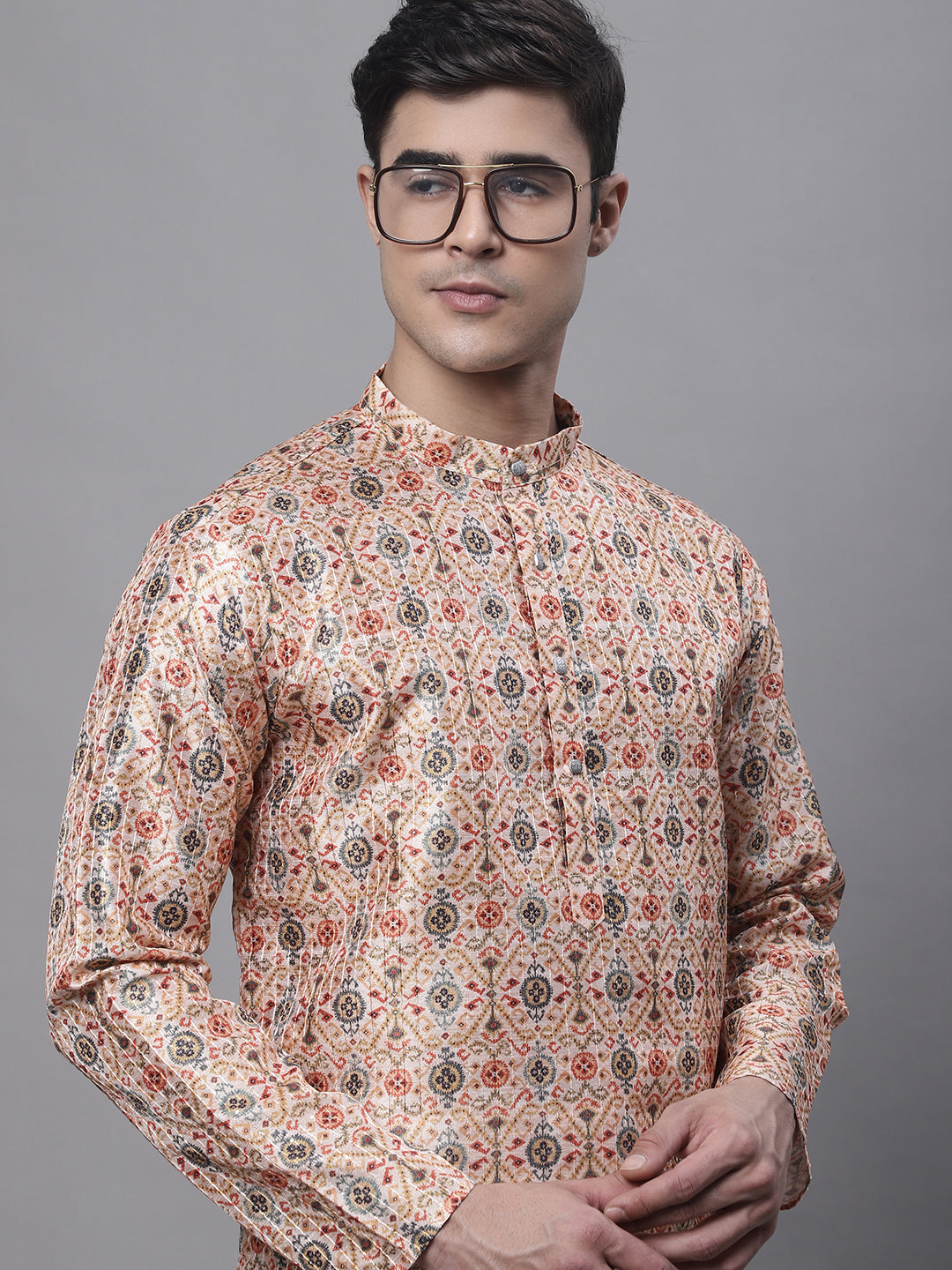 Jompers Men's Peach Digital Printed Kurta Pyjama Set - Distacart
