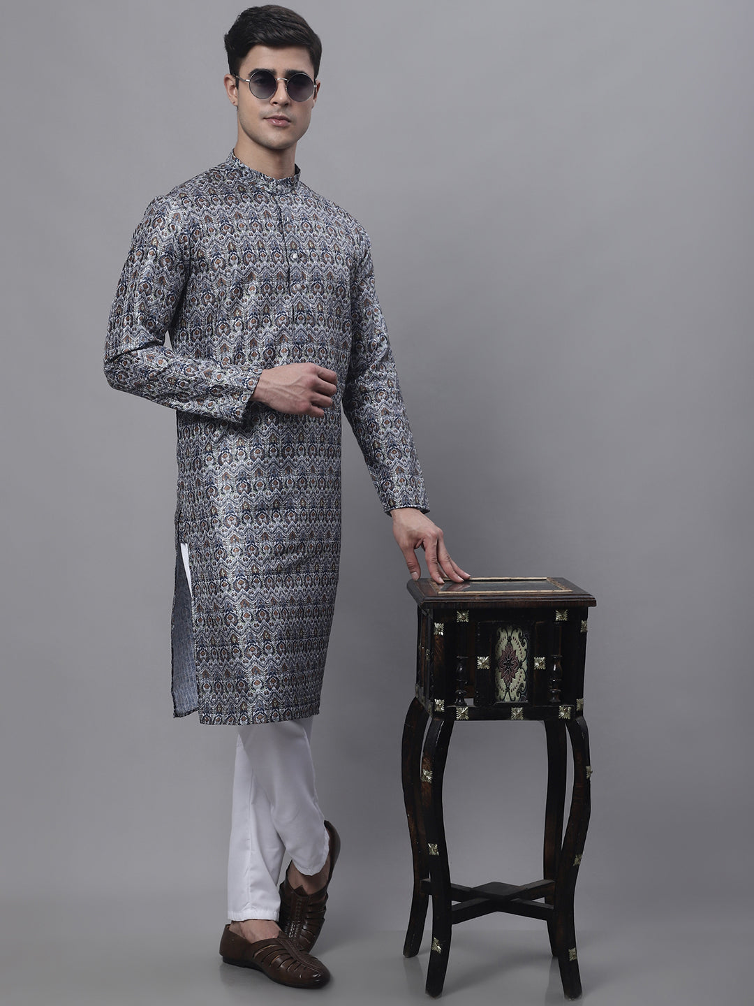 Jompers Men's Silver Digital Printed Kurta Pyjama Set - Distacart