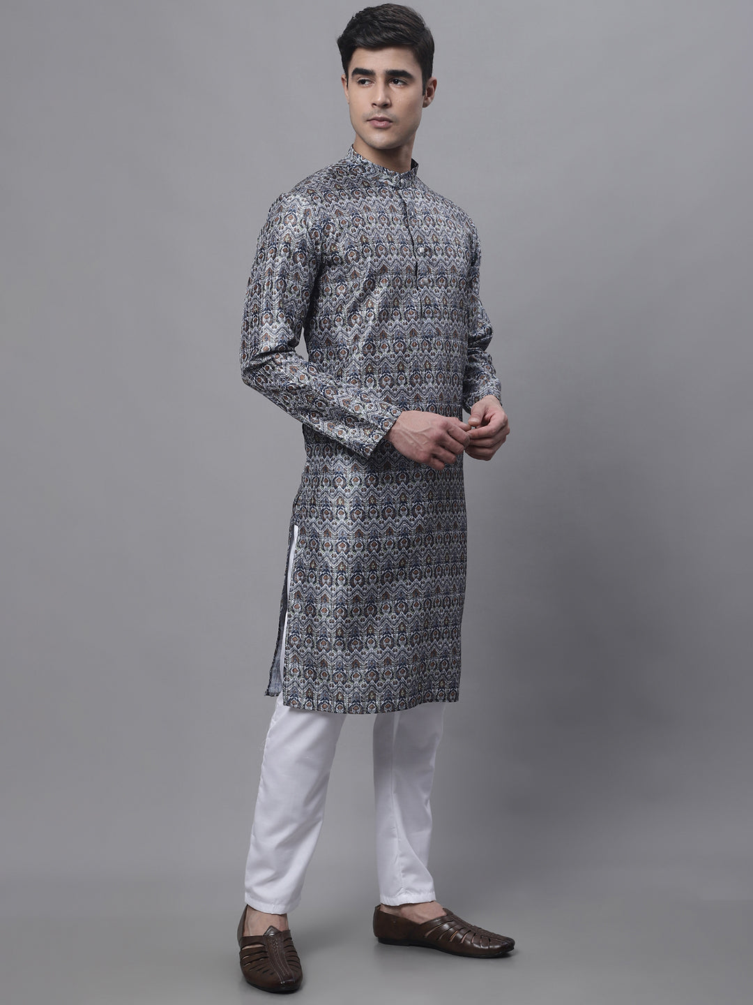 Jompers Men's Silver Digital Printed Kurta Pyjama Set - Distacart
