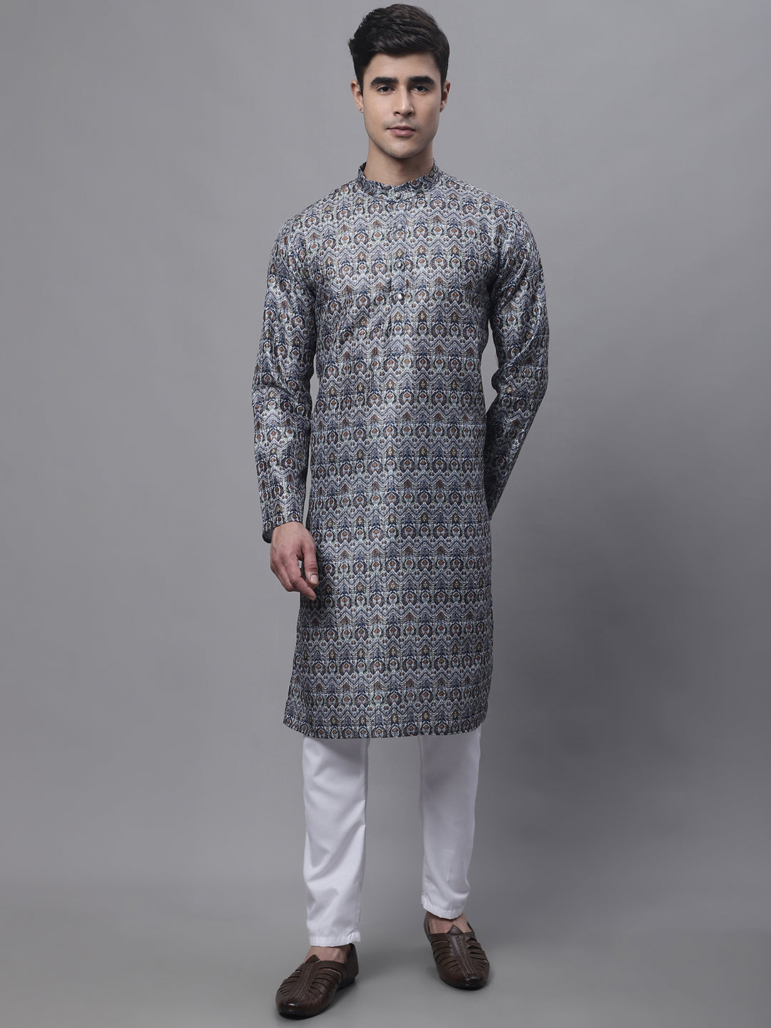 Jompers Men's Silver Digital Printed Kurta Pyjama Set - Distacart