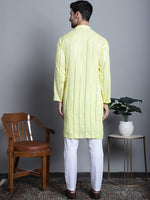 Thumbnail for Jompers Men's Embroidered Mirror Work Kurta Payjama Sets - Lemon - Distacart