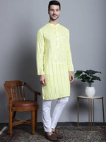 Thumbnail for Jompers Men's Embroidered Mirror Work Kurta Payjama Sets - Lemon - Distacart