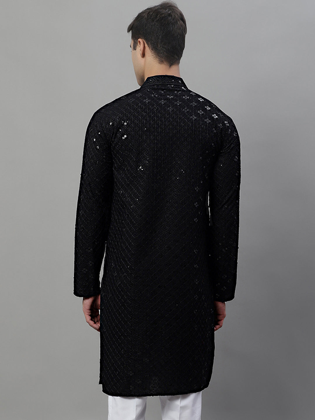 Jompers Men's Black Chikankari Embroidered and Sequence Kurta - Distacart