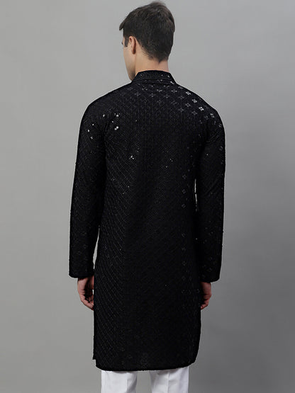 Jompers Men's Black Chikankari Embroidered and Sequence Kurta - Distacart