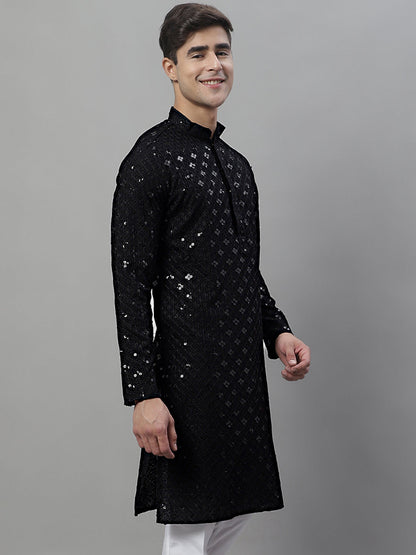 Jompers Men's Black Chikankari Embroidered and Sequence Kurta - Distacart
