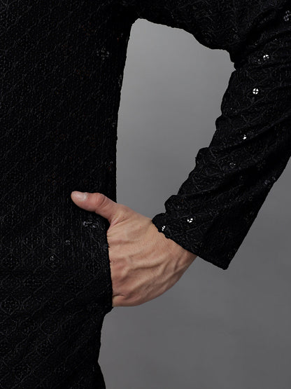 Jompers Men's Black Chikankari Embroidered and Sequence Kurta - Distacart