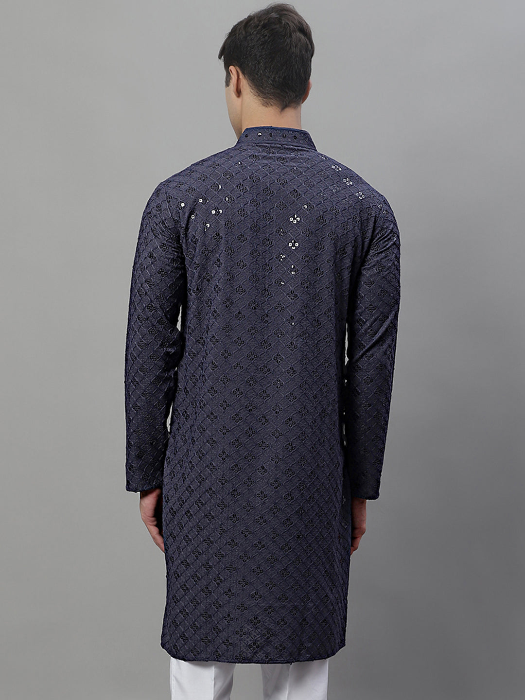 Jompers Men's Grey Chikankari Embroidered and Sequence Kurta - Distacart