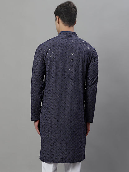 Jompers Men's Grey Chikankari Embroidered and Sequence Kurta - Distacart