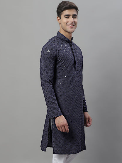 Jompers Men's Grey Chikankari Embroidered and Sequence Kurta - Distacart