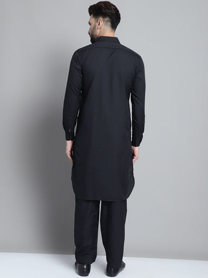 Jompers Men's Black Cotton Solid Pathani Kurta with Salwar - Distacart