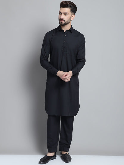 Jompers Men's Black Cotton Solid Pathani Kurta with Salwar - Distacart